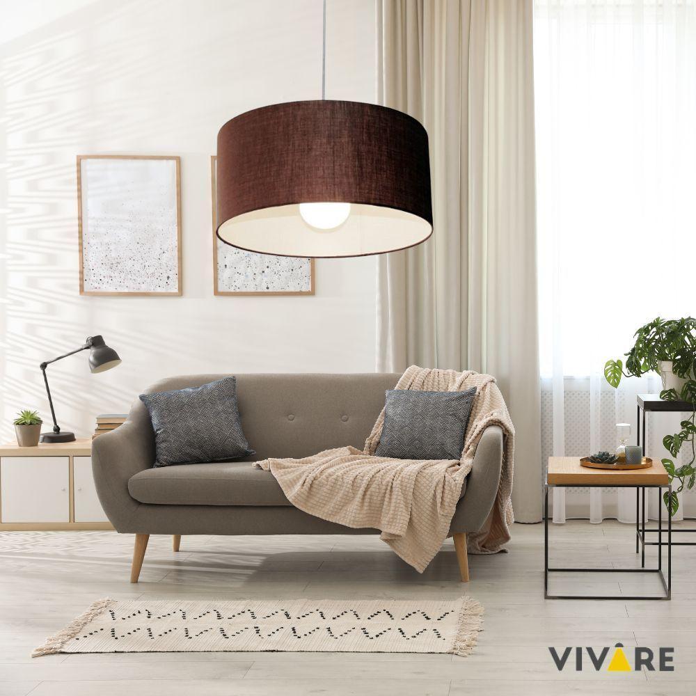 Lustre Pendente Cilíndrico Md-4069 Cúpula Em Tecido 50x30cm Café - Bivolt - 3