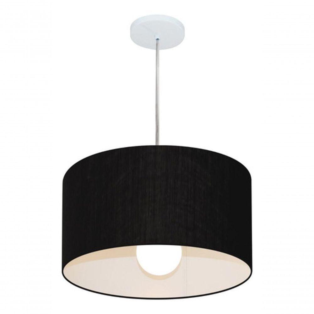 Lustre Pendente Cilíndrico Vivare Md-4202 Cúpula Em Tecido 40x25cm - Bivolt Preto 127/220v - 3