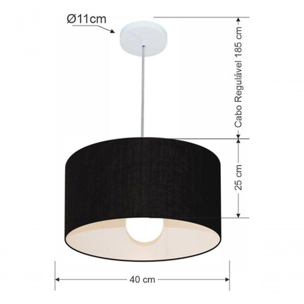 Lustre Pendente Cilíndrico Vivare Md-4202 Cúpula Em Tecido 40x25cm - Bivolt Preto 127/220v - 4