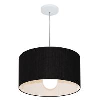 Lustre Pendente Cilíndrico Vivare Md-4202 Cúpula Em Tecido 40x25cm - Bivolt Preto 127/220v - 1