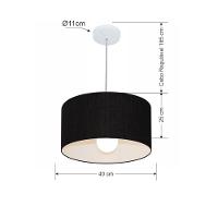 Lustre Pendente Cilíndrico Vivare Md-4202 Cúpula Em Tecido 40x25cm - Bivolt Preto 127/220v - 2
