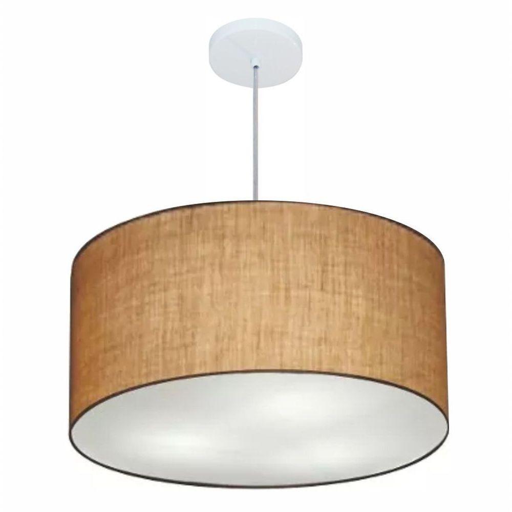 Lustre Pendente Cilíndrico Vivare Md-4080 Cúpula Em Tecido 60x30cm - Bivolt Palha 127/220v - 1