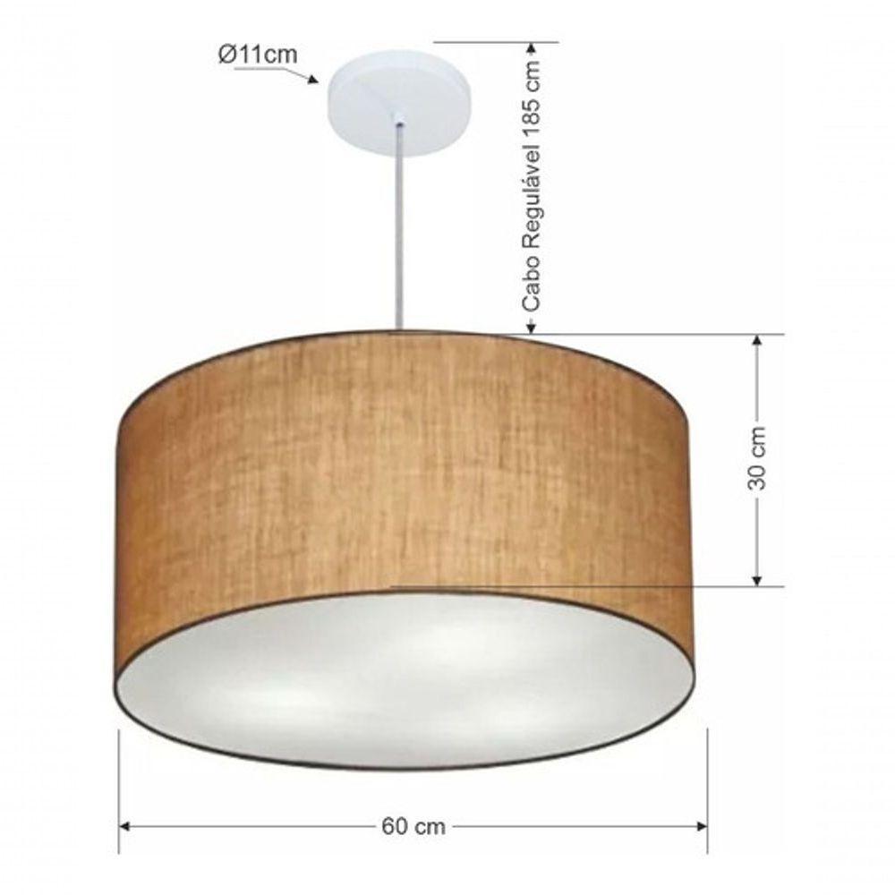 Lustre Pendente Cilíndrico Vivare Md-4080 Cúpula Em Tecido 60x30cm - Bivolt Palha 127/220v - 4