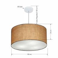 Lustre Pendente Cilíndrico Vivare Md-4080 Cúpula Em Tecido 60x30cm - Bivolt Palha 127/220v - 2