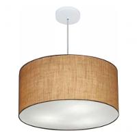Lustre Pendente Cilíndrico Vivare Md-4080 Cúpula Em Tecido 60x30cm - Bivolt Palha 127/220v - 3