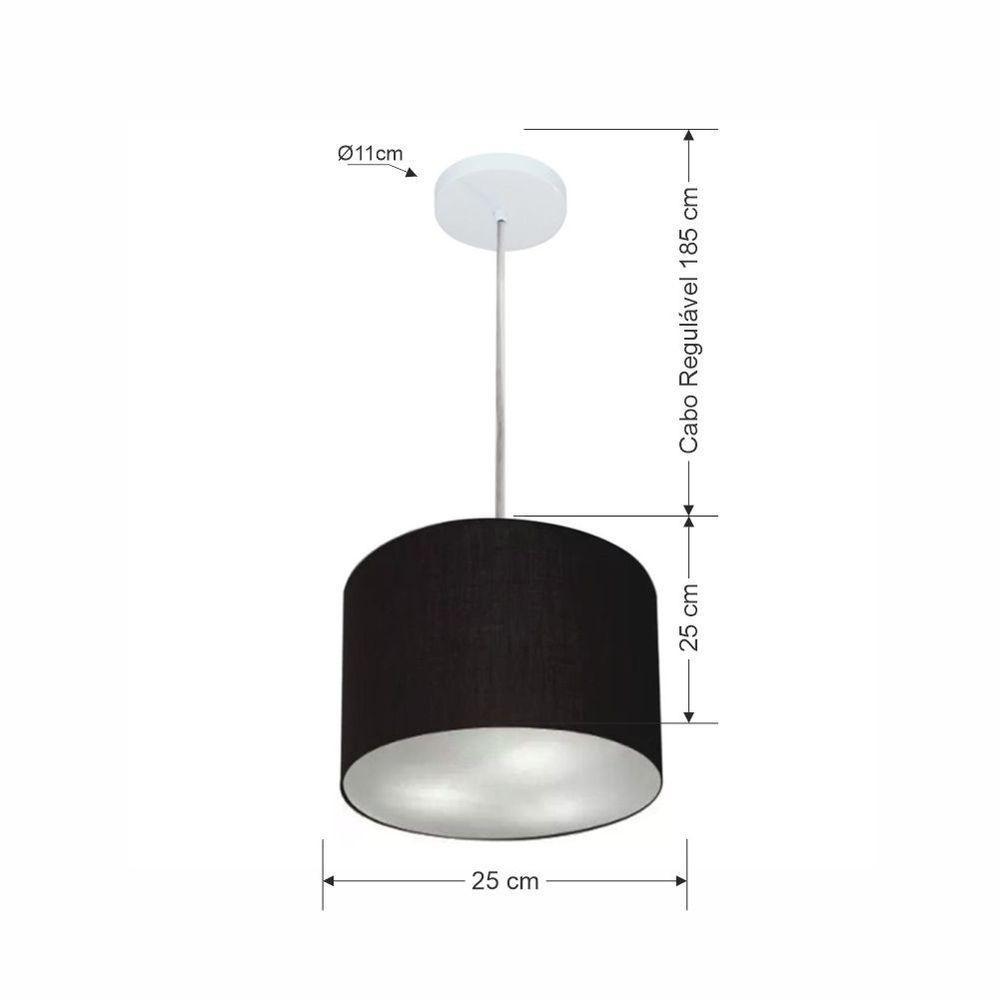 Lustre Pendente Cilíndrico Vivare Md-4209 Cúpula Em Tecido 25x25cm - Bivolt Preto 127/220v - 2