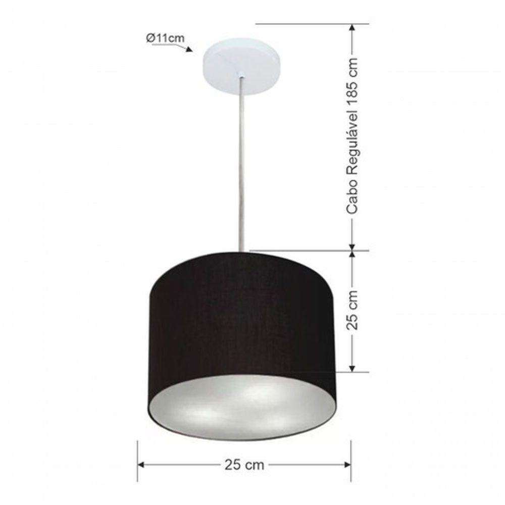Lustre Pendente Cilíndrico Vivare Md-4209 Cúpula Em Tecido 25x25cm - Bivolt Preto 127/220v - 4