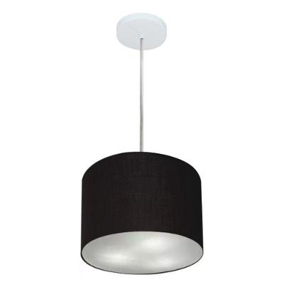Lustre Pendente Cilíndrico Vivare Md-4209 Cúpula Em Tecido 25x25cm - Bivolt Preto 127/220v