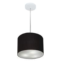 Lustre Pendente Cilíndrico Vivare Md-4209 Cúpula Em Tecido 25x25cm - Bivolt Preto 127/220v - 1