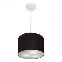 Lustre Pendente Cilíndrico Vivare Md-4209 Cúpula Em Tecido 25x25cm - Bivolt Preto 127/220v - 3