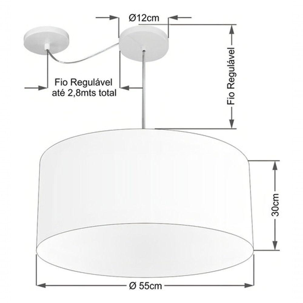 Lustre Pendente Cilíndrico Com Desvio Md-4264 Cúpula Em Tecido 55x30cm Branco - Bivolt - 4