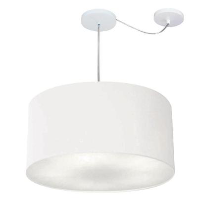 Lustre Pendente Cilíndrico Com Desvio Md-4264 Cúpula Em Tecido 55x30cm Branco - Bivolt