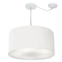 Lustre Pendente Cilíndrico Com Desvio Md-4264 Cúpula Em Tecido 55x30cm Branco - Bivolt - 1