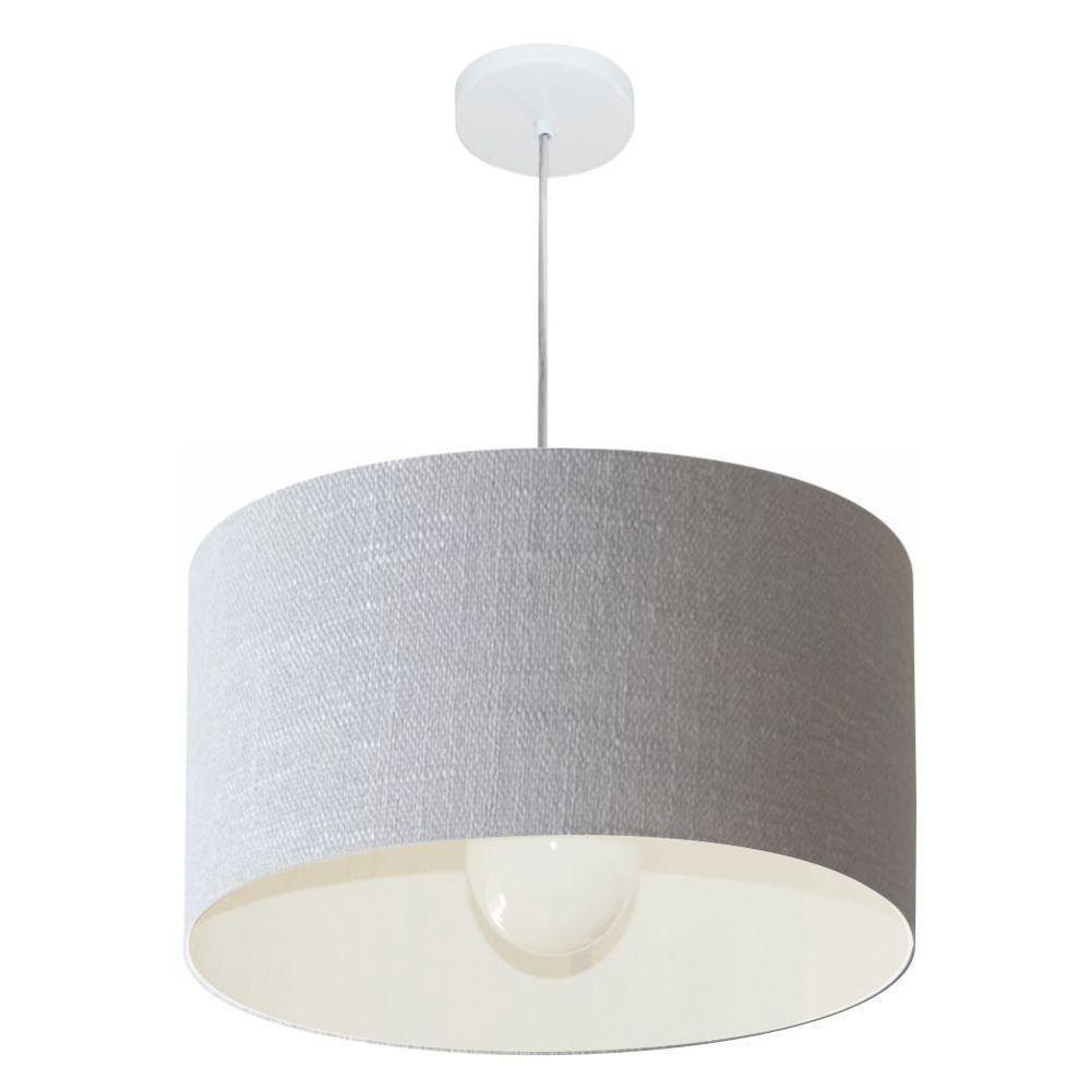 Lustre Pendente Cilíndrico Vivare Md-4205 Cúpula Em Tecido 45x30cm - Bivolt Rustico-cinza 127/220v - 1
