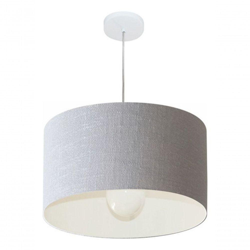 Lustre Pendente Cilíndrico Vivare Md-4205 Cúpula Em Tecido 45x30cm - Bivolt Rustico-cinza 127/220v - 3