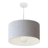 Lustre Pendente Cilíndrico Vivare Md-4205 Cúpula Em Tecido 45x30cm - Bivolt Rustico-cinza 127/220v - 3