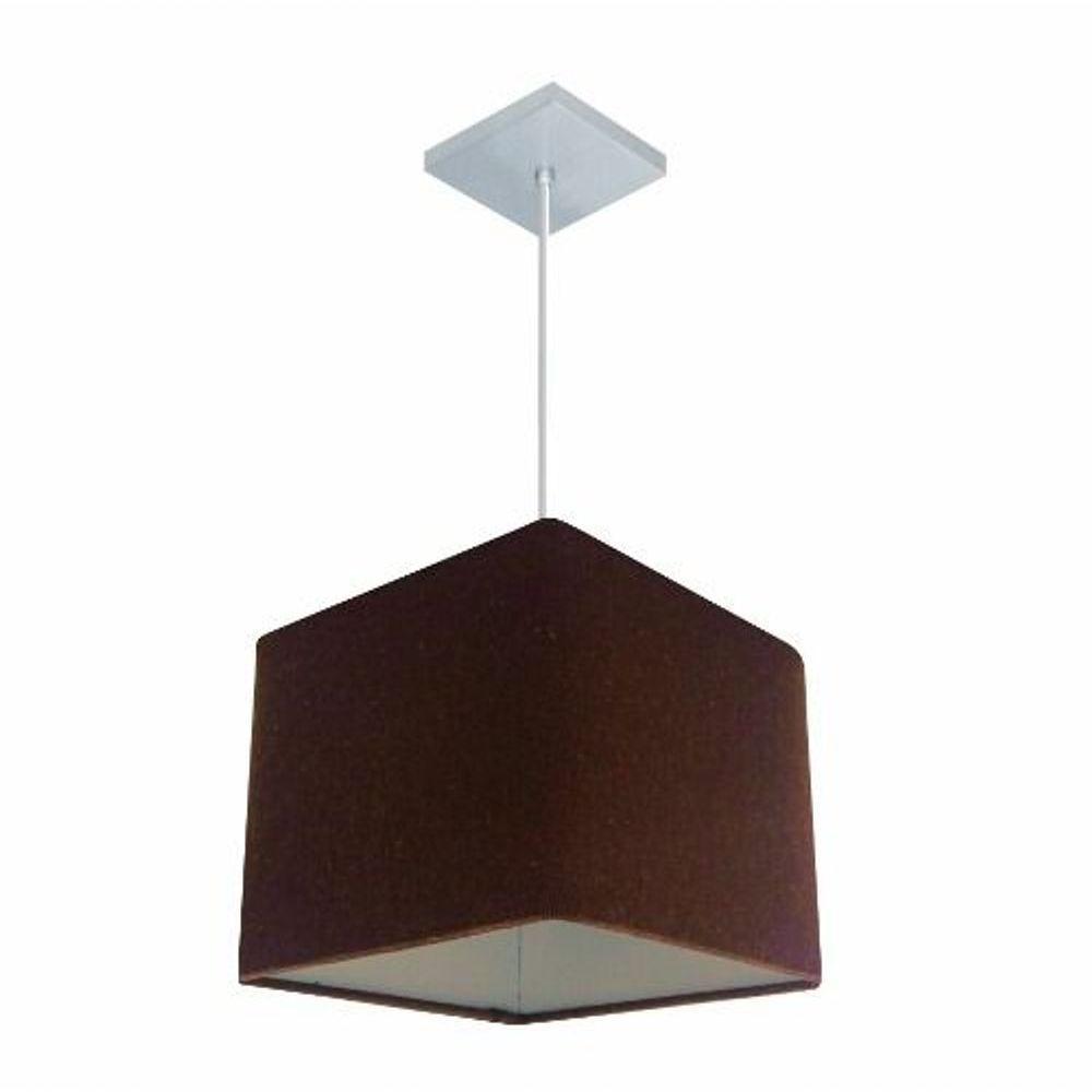 Lustre Pendente Quadrado Vivare Md-4058 Cúpula Em Tecido 21/25x25cm - Bivolt Café 127/220v - 1