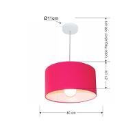 Lustre Pendente Cilíndrico Md-4031 Cúpula Em Tecido 40x21cm Rosa Pink - Bivolt - 2