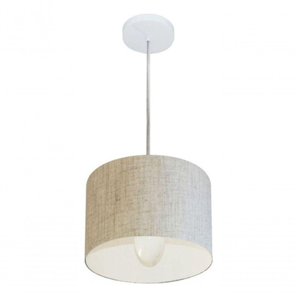 Lustre Pendente Cilíndrico Vivare Md-4201 Cúpula Em Tecido 25x25cm - Bivolt Rustico-bege 127/220v - 3