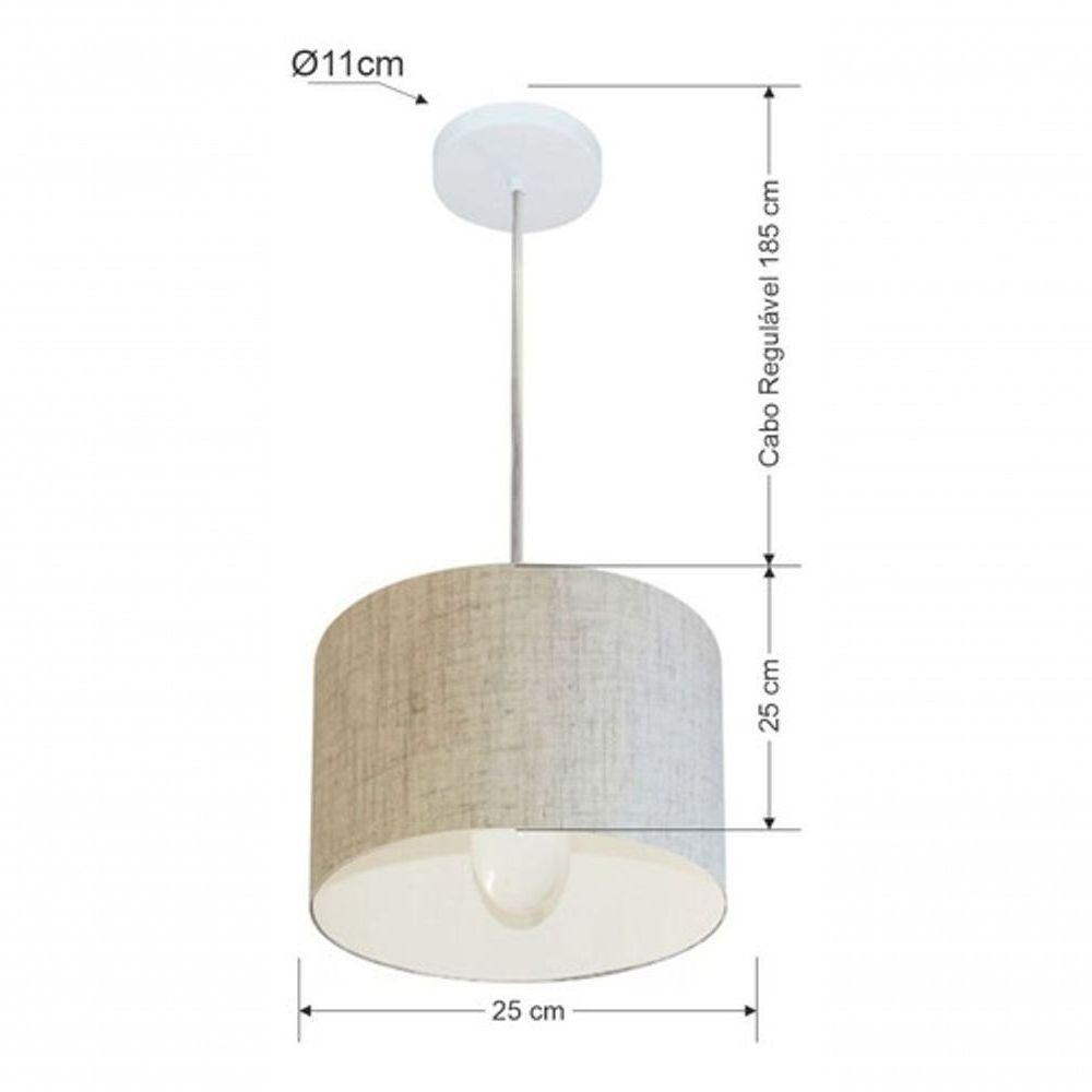 Lustre Pendente Cilíndrico Vivare Md-4201 Cúpula Em Tecido 25x25cm - Bivolt Rustico-bege 127/220v - 4
