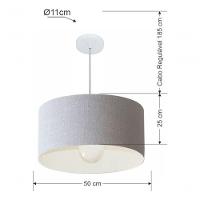 Lustre Pendente Cilíndrico Vivare Md-4206 Cúpula Em Tecido 50x25cm - Bivolt Rustico-cinza 127/220v - 5