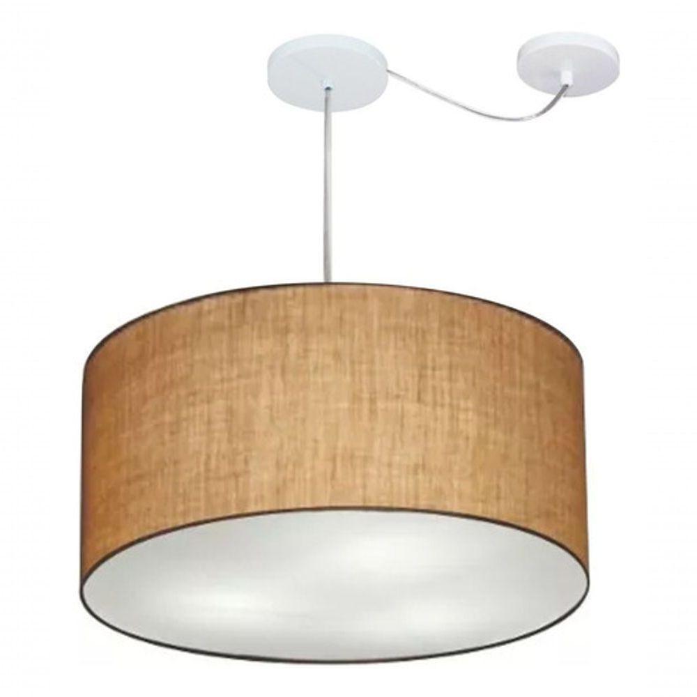 Lustre Pendente Cilíndrico Com Desvio De Centro Vivare Md-4264 Cúpula Em Tecido 55x30cm - Bivolt Palha 127/220v - 3