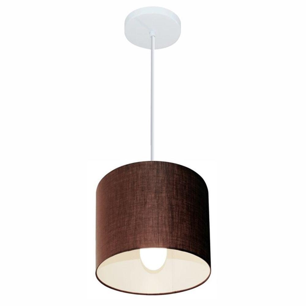 Lustre Pendente Cilíndrico Md-4046 Cúpula Em Tecido 18x18cm Café - Bivolt - 1