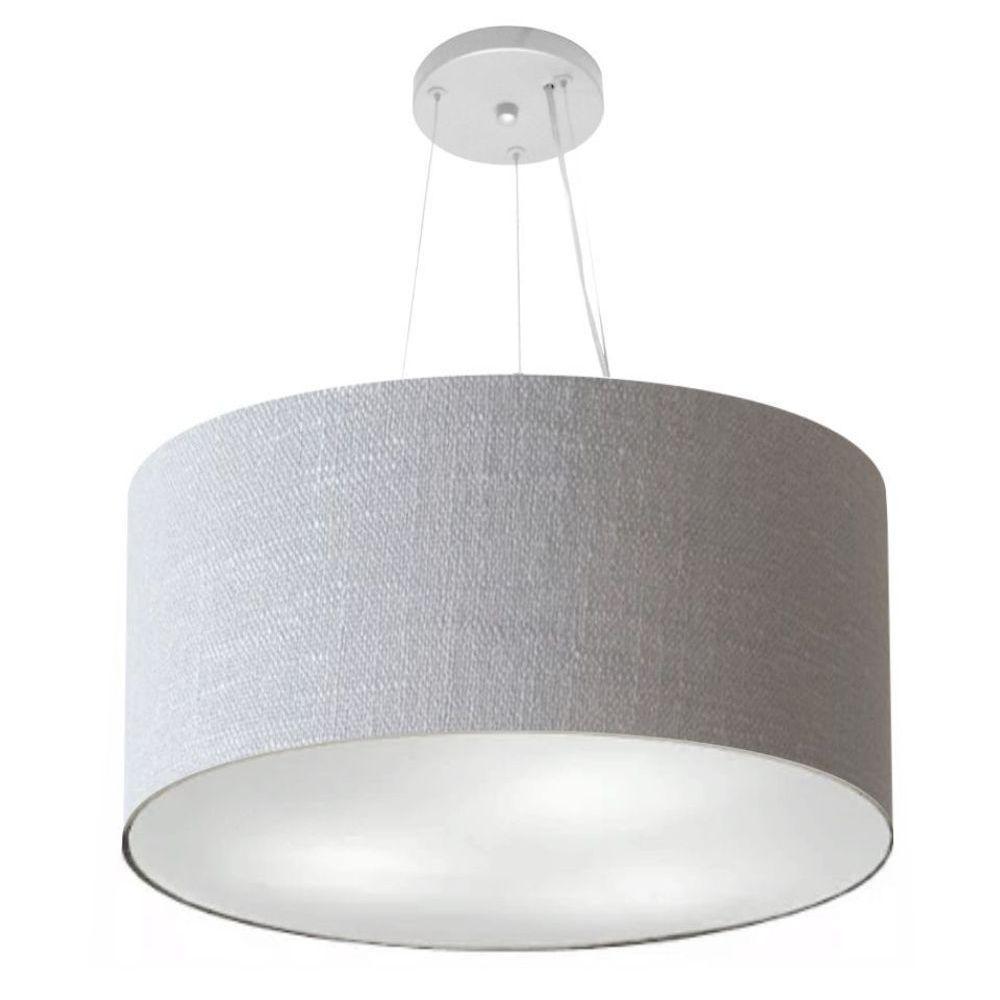 Lustre Pendente Cilíndrico Vivare Md-4192 Cúpula Em Tecido 55x30cm - Bivolt Rustico-cinza 127/220v - 1