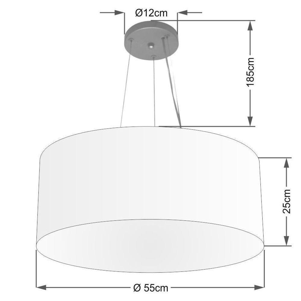 Lustre Pendente Cilíndrico Vivare Md-4191 Cúpula Em Tecido 55x25cm - Bivolt Café 127/220v - 2