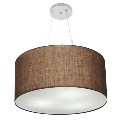 Lustre Pendente Cilíndrico Vivare Md-4191 Cúpula Em Tecido 55x25cm - Bivolt Café 127/220v