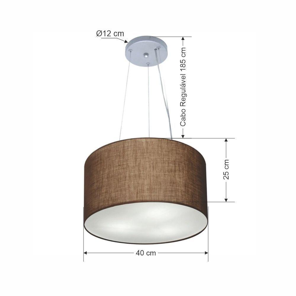 Lustre Pendente Cilíndrico Vivare Md-4182 Cúpula Em Tecido 40x25cm - Bivolt Café 127/220v - 2