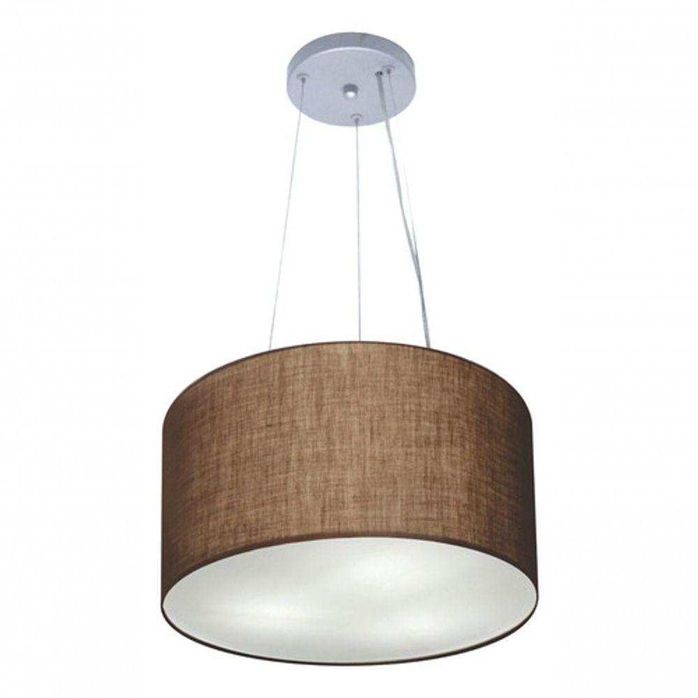 Lustre Pendente Cilíndrico Vivare Md-4182 Cúpula Em Tecido 40x25cm - Bivolt Café 127/220v - 3