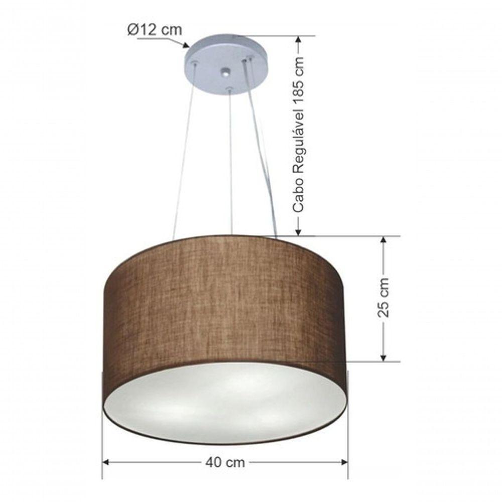 Lustre Pendente Cilíndrico Vivare Md-4182 Cúpula Em Tecido 40x25cm - Bivolt Café 127/220v - 4