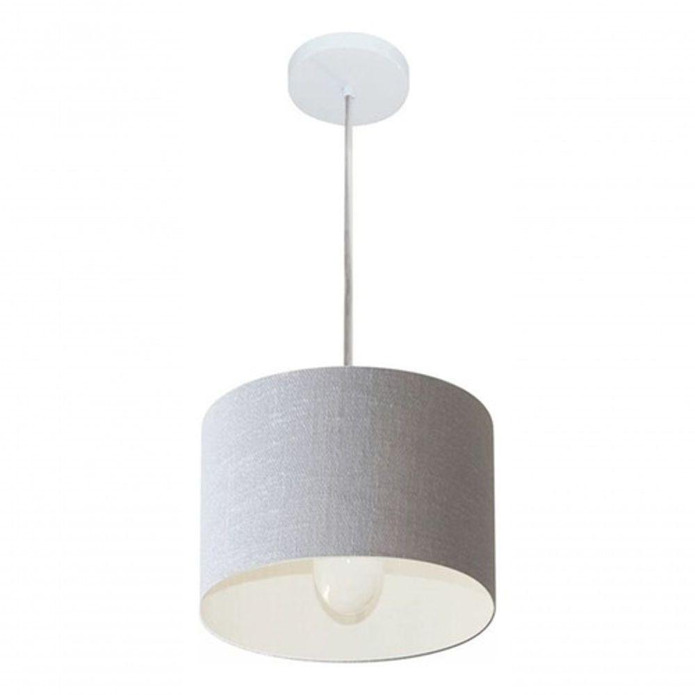 Lustre Pendente Cilíndrico Vivare Md-4201 Cúpula Em Tecido 25x25cm - Bivolt Rustico-cinza 127/220v - 3