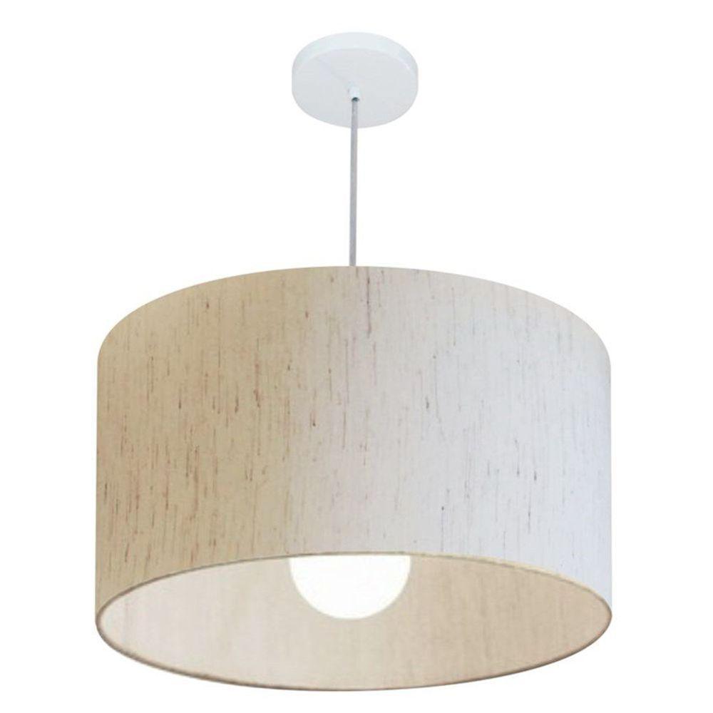 Lustre Pendente Cilíndrico Vivare Md-4169 Cúpula Em Tecido 60x30cm - Bivolt Linho Bege 127/220v - 1