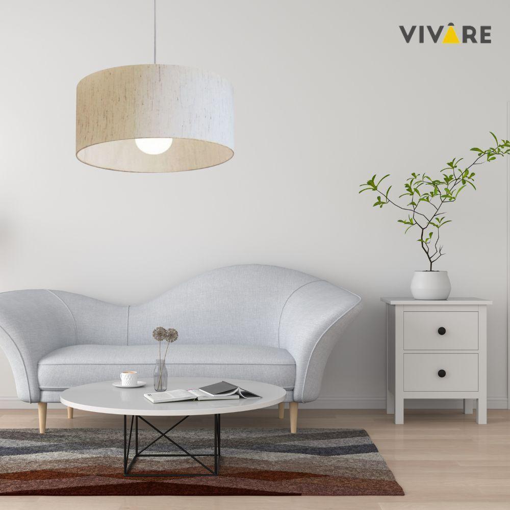 Lustre Pendente Cilíndrico Vivare Md-4169 Cúpula Em Tecido 60x30cm - Bivolt Linho Bege 127/220v - 3