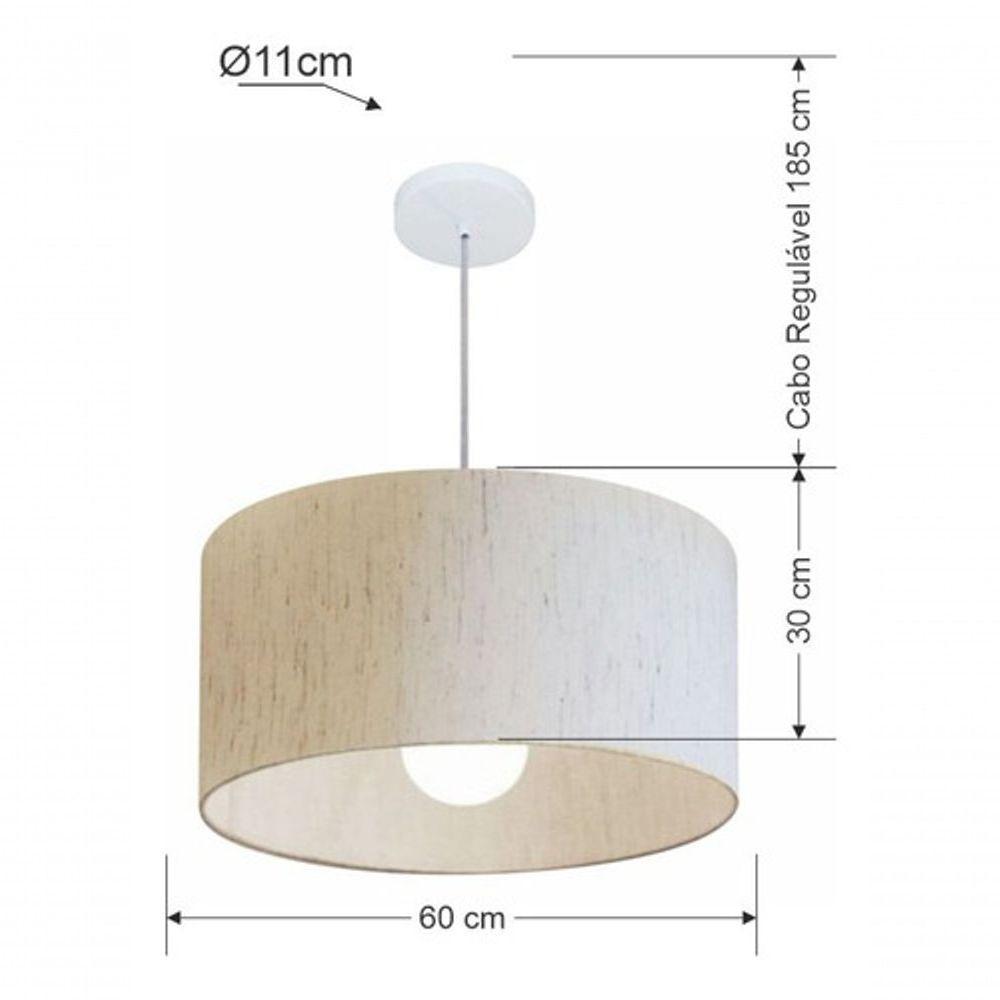 Lustre Pendente Cilíndrico Vivare Md-4169 Cúpula Em Tecido 60x30cm - Bivolt Linho Bege 127/220v - 5