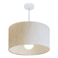 Lustre Pendente Cilíndrico Vivare Md-4169 Cúpula Em Tecido 60x30cm - Bivolt Linho Bege 127/220v