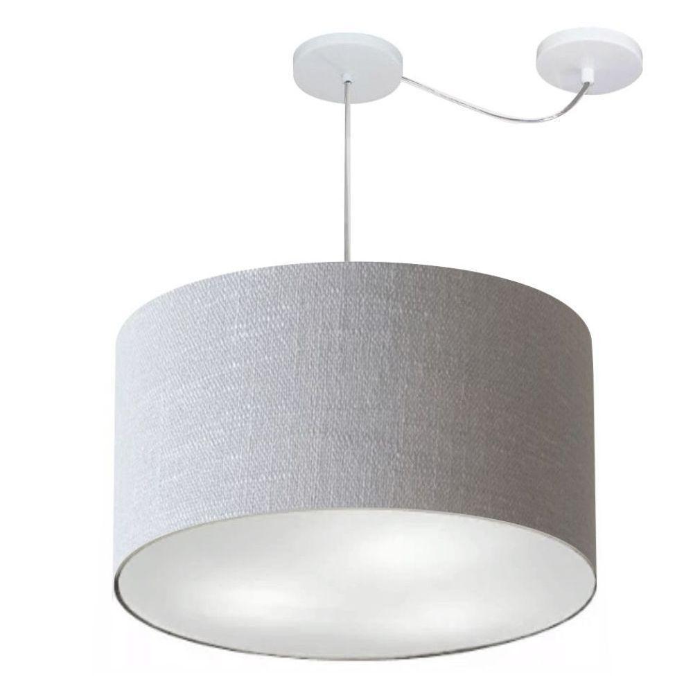 Lustre Pendente Cilíndrico Com Desvio De Centro Vivare Md-4239 Cúpula Em Tecido 45x30cm - Bivolt Rustico-cinza 127/220v - 1