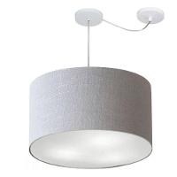 Lustre Pendente Cilíndrico Com Desvio De Centro Vivare Md-4239 Cúpula Em Tecido 45x30cm - Bivolt Rustico-cinza 127/220v - 1