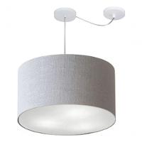Lustre Pendente Cilíndrico Com Desvio De Centro Vivare Md-4239 Cúpula Em Tecido 45x30cm - Bivolt Rustico-cinza 127/220v - 3