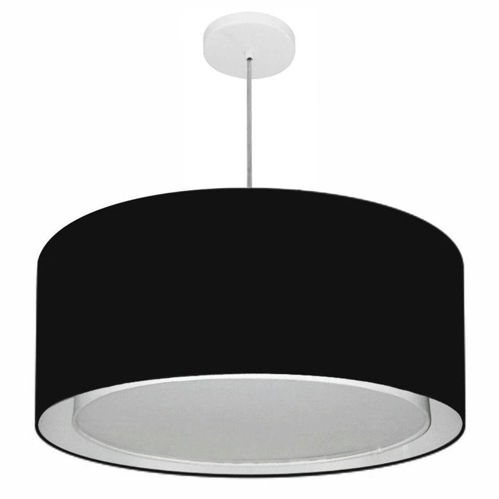 Lustre Pendente Cilíndrico Duplo Vivare Md-4291 Cúpula Em Tecido 60x30cm - Bivolt Preto 127/220v - 1