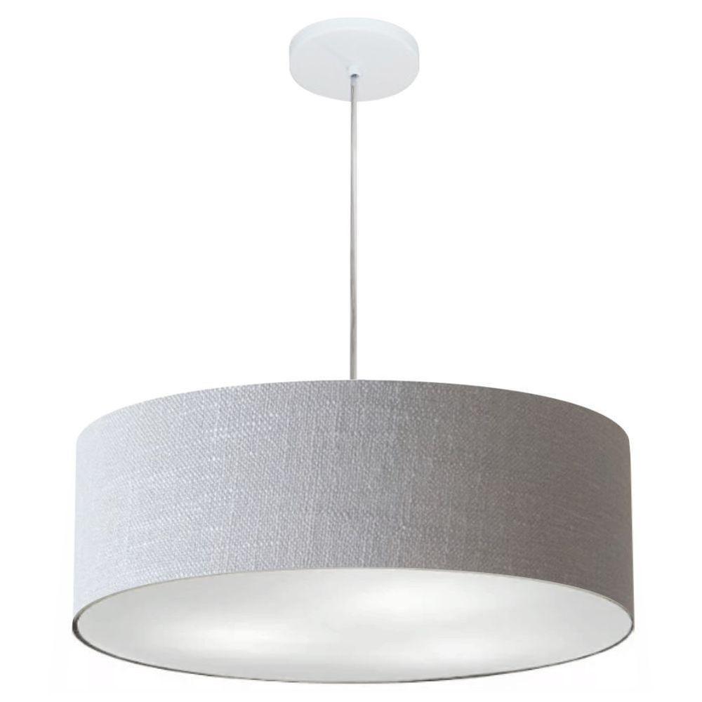 Lustre Pendente Cilíndrico Vivare Md-4217 Cúpula Em Tecido 50x15cm - Bivolt Rustico-cinza 127/220v - 1