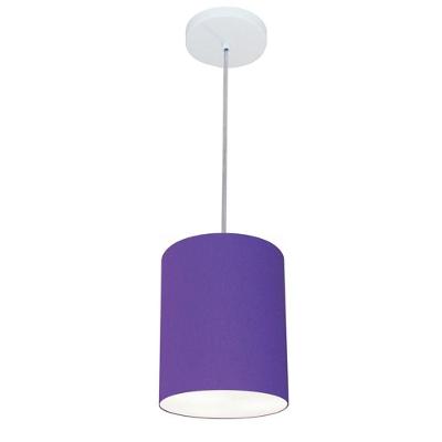 Lustre Pendente Cilíndrico Md-4012 Cúpula Em Tecido 18x25cm Roxo - Bivolt