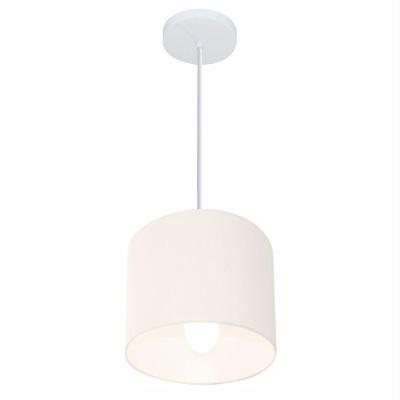 Lustre Pendente Cilíndrico Md-4046 Cúpula Em Tecido 18x18cm Branco - Bivolt