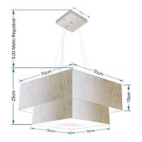 Lustre Pendente Duplo Quadrado Vivare Md-4083 Cúpula Em Tecido 70x50cm - Bivolt Linho Bege 127/220v - 4