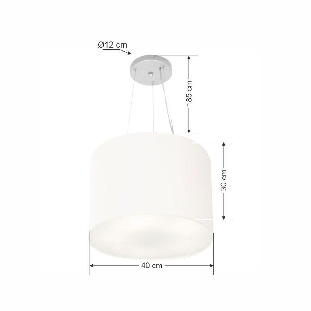 Lustre Pendente Cilíndrico Vivare Md-4183 Cúpula Em Tecido 40x30cm - Bivolt Branco 127/220v - 2