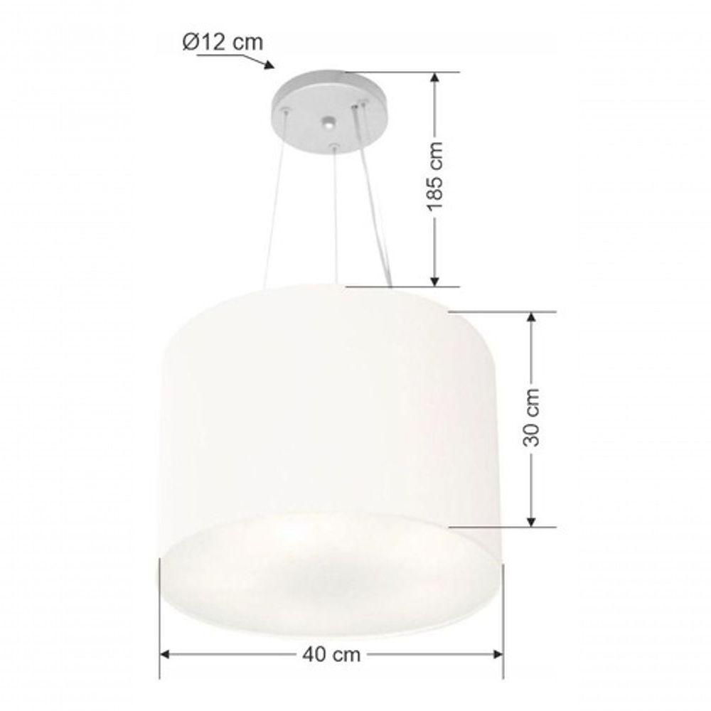 Lustre Pendente Cilíndrico Vivare Md-4183 Cúpula Em Tecido 40x30cm - Bivolt Branco 127/220v - 4