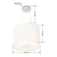 Lustre Pendente Cilíndrico Vivare Md-4183 Cúpula Em Tecido 40x30cm - Bivolt Branco 127/220v - 4