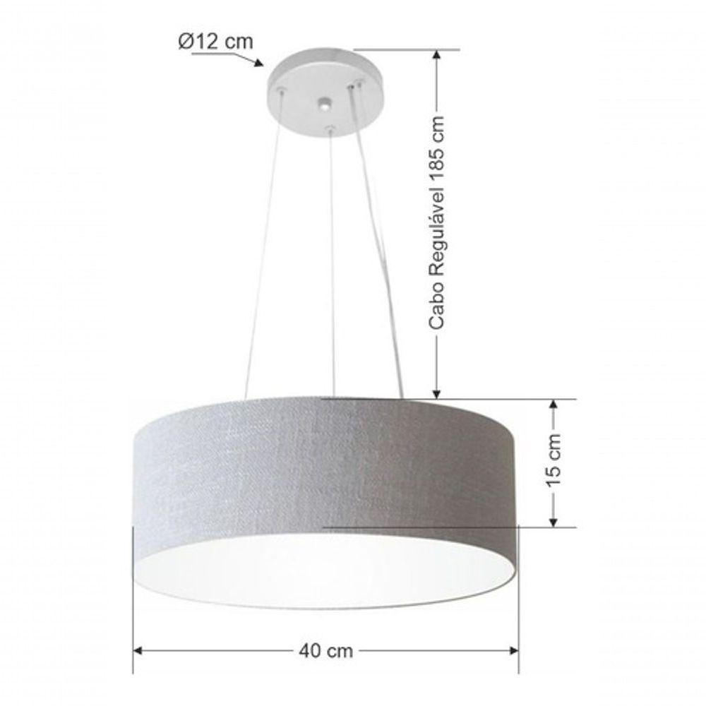 Lustre Pendente Cilíndrico Vivare Md-4181 Cúpula Em Tecido 40x15cm - Bivolt Rustico-cinza 127/220v - 4